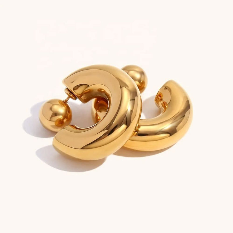 Chunky Thick Tube C Hoop Gold Plated Earrings