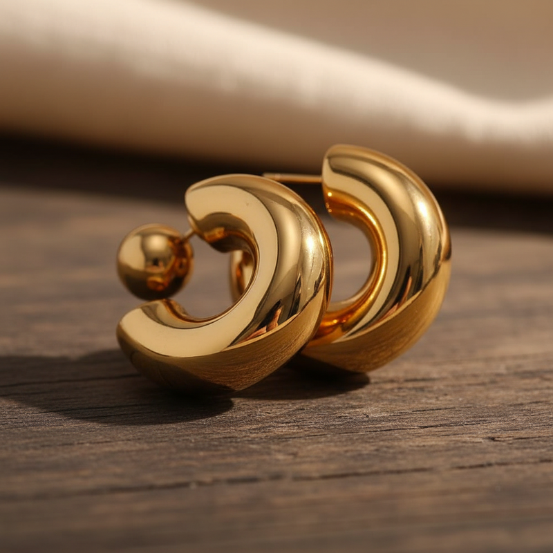 Chunky Thick Tube C Hoop Earrings – Gold & Silver Plated