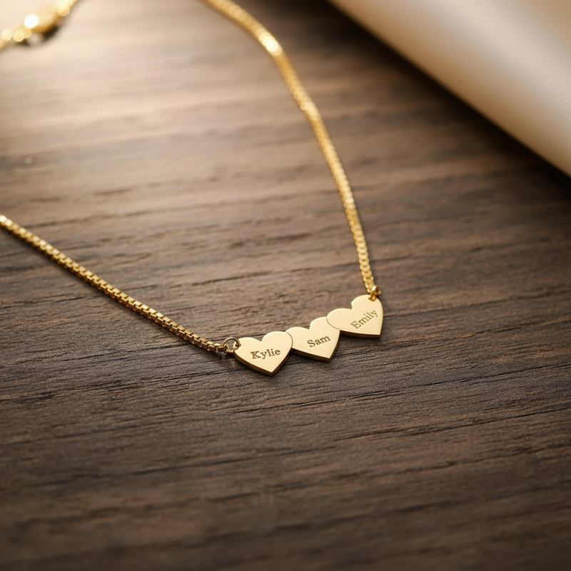 3 Minimilist Hearts Name Necklace