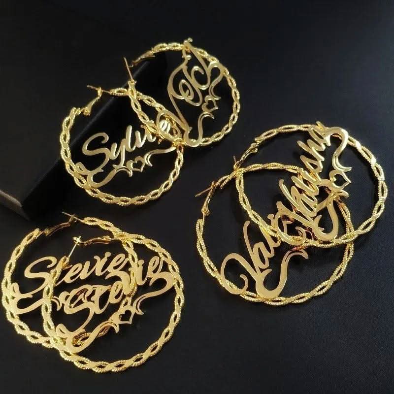 Holo Rope Heart Customize Name Earrings