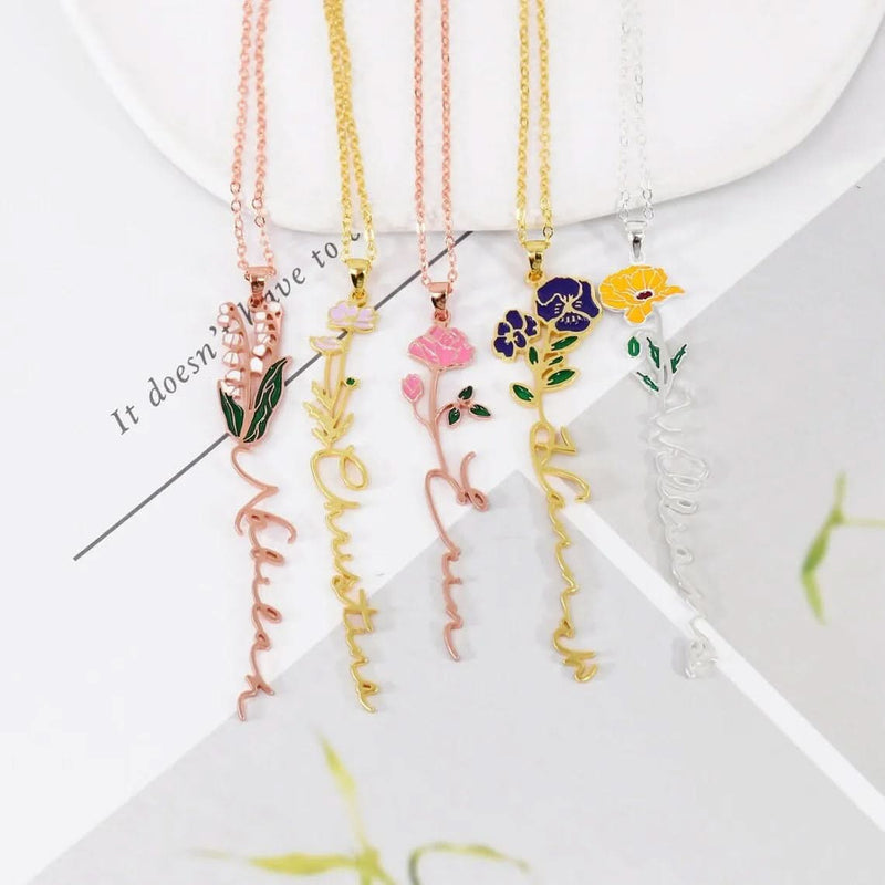 Birth Flower Name Necklace