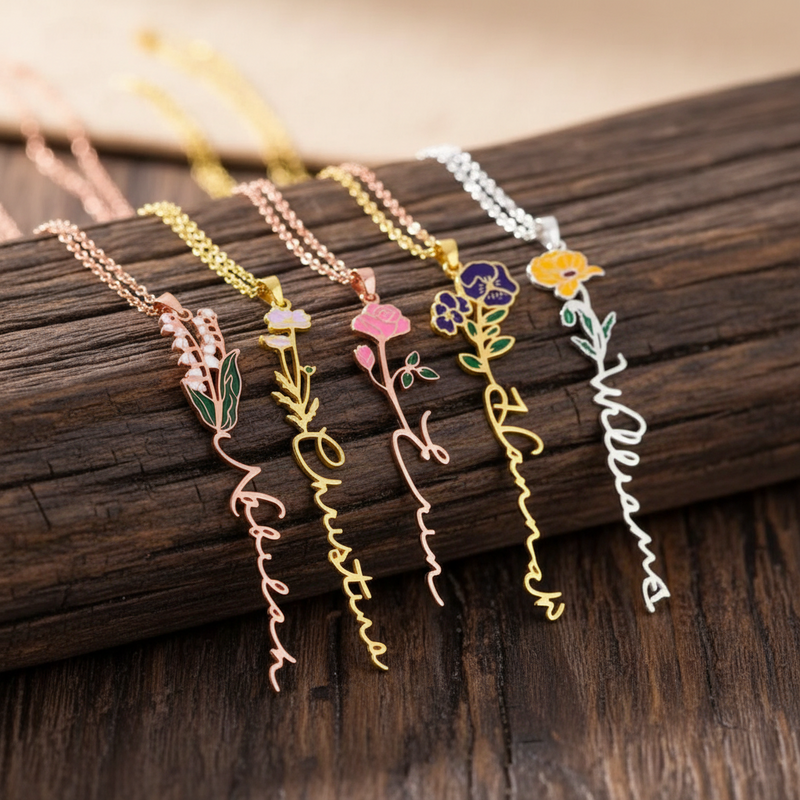 Birth Flower Name Necklace