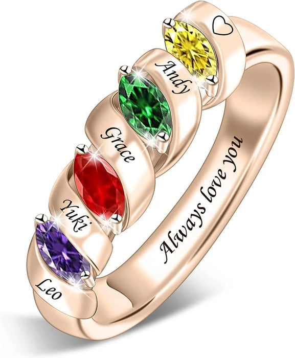 Birthstone with Names Ring for Mother