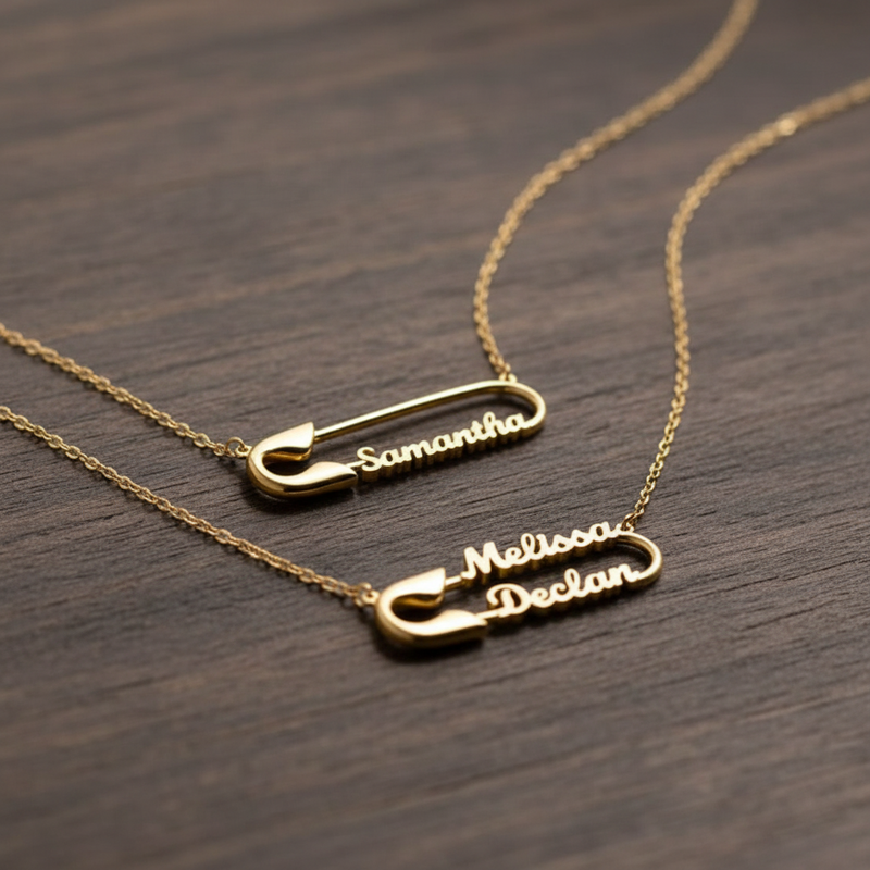 Custom  Safety  Pin  Name  Necklace
