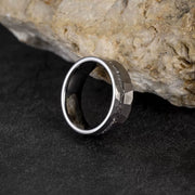 Men's Meteorite Inlay Matte Hammered Silver Tungsten Ring-Rings-Sairahaz Jewelers