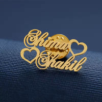 Custom couple names heart brooch pin with personalized engraving