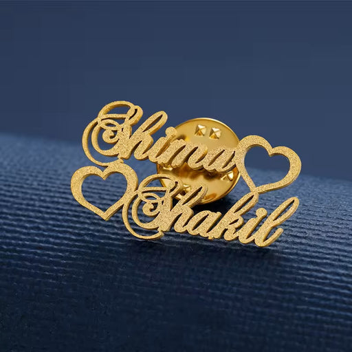 Custom Hearts Couple Names Brooch Pin-Custom Name Necklace-Sairahaz Jewelers