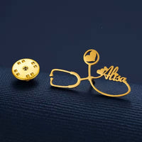 Personalized stethoscope name brooch pin with custom engraving