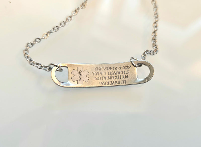 Custom Medical ID Link Bracelet in Silver-Color Stainless Steel