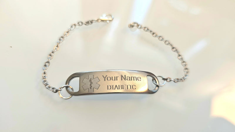 Custom Medical ID Link Bracelet in Silver-Color Stainless Steel