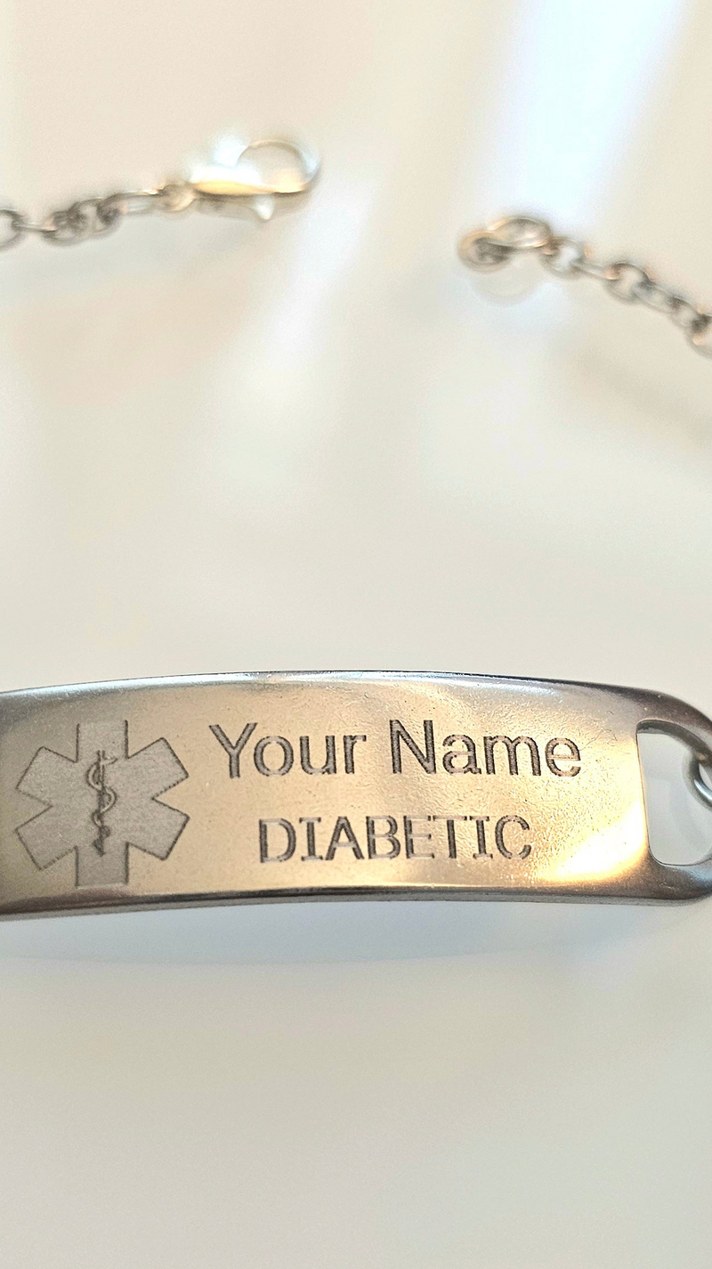 Custom Medical ID Link Bracelet in Silver-Color Stainless Steel
