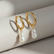 Dangle Dainty Baroque White Peanut Shape Pearl Earrings-Pearl Earrings-Sairahaz Jewelers