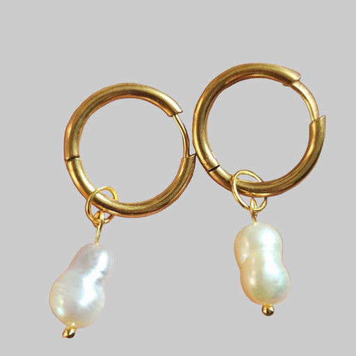 Dangle Dainty Baroque White Peanut Shape Pearl Earrings-Pearl Earrings-Sairahaz Jewelers