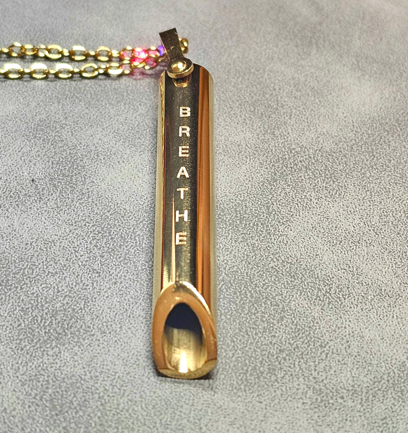 Anxious Breathe Necklace, Gold Breathing Tube Pendant, Anxiety Relief Jewelry Gift
