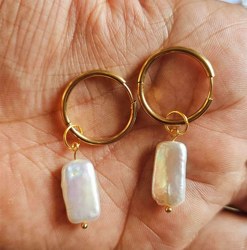 Dangle Dainty Baroque White Pearl Earrings-Pearl Earrings-Sairahaz Jewelers