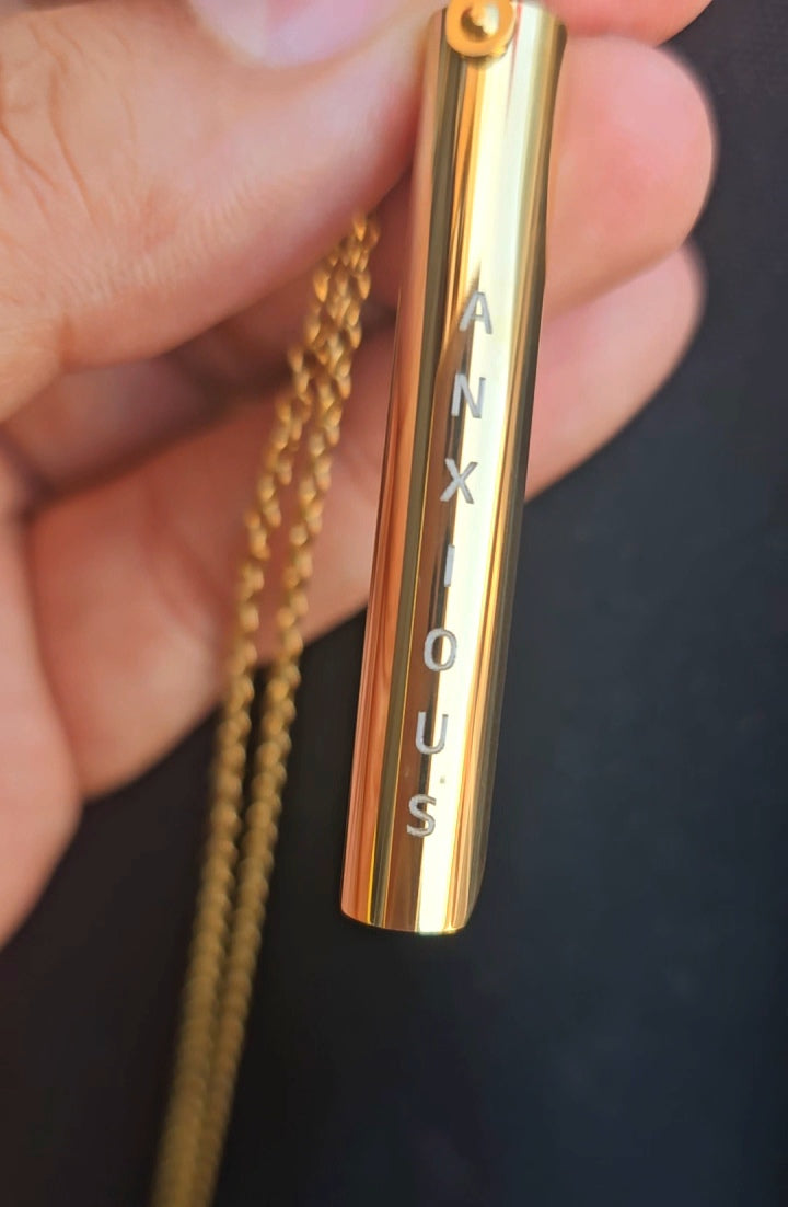 Anxious Breathe Necklace, Gold Breathing Tube Pendant, Anxiety Relief Jewelry Gift