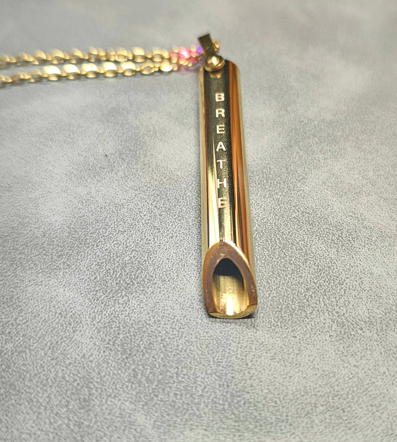 Anxious Breathe Necklace, Gold Breathing Tube Pendant, Anxiety Relief Jewelry Gift
