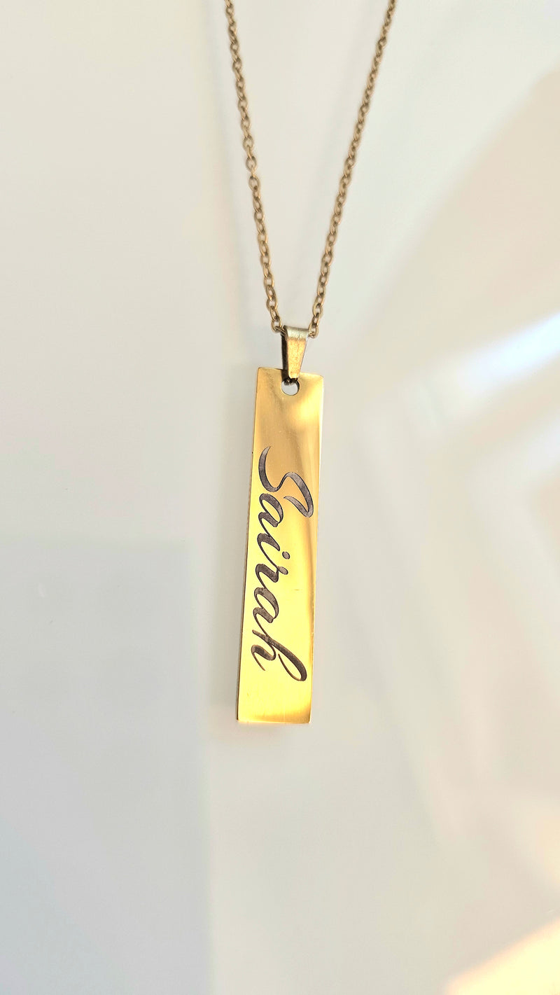 Vertical bar name necklace