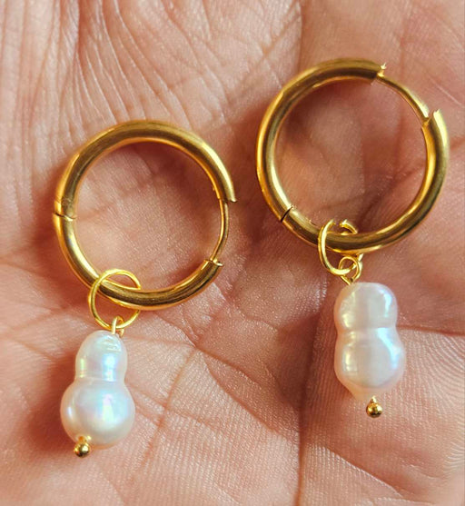 Dangle Dainty Baroque White Peanut Shape Pearl Earrings-Pearl Earrings-Sairahaz Jewelers