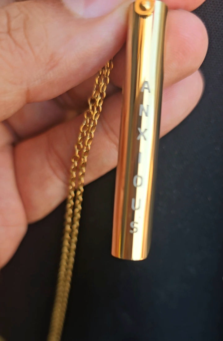 Anxious Breathe Necklace, Gold Breathing Tube Pendant, Anxiety Relief Jewelry Gift