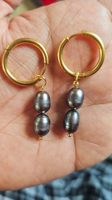 Genuine Real Pearl Earrings - Black Pearl Earrings-Pearl Earrings-Sairahaz Jewelers