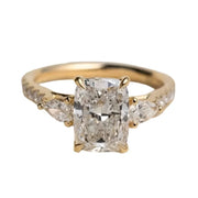 Elongated Cushion Trilogy Engagement Diamond Ring 14K & 18K Gold-Rings-Sairahaz Jewelers
