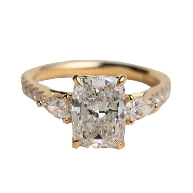 Elongated Cushion Trilogy Engagement Diamond Ring 14K & 18K Gold-Rings-Sairahaz Jewelers