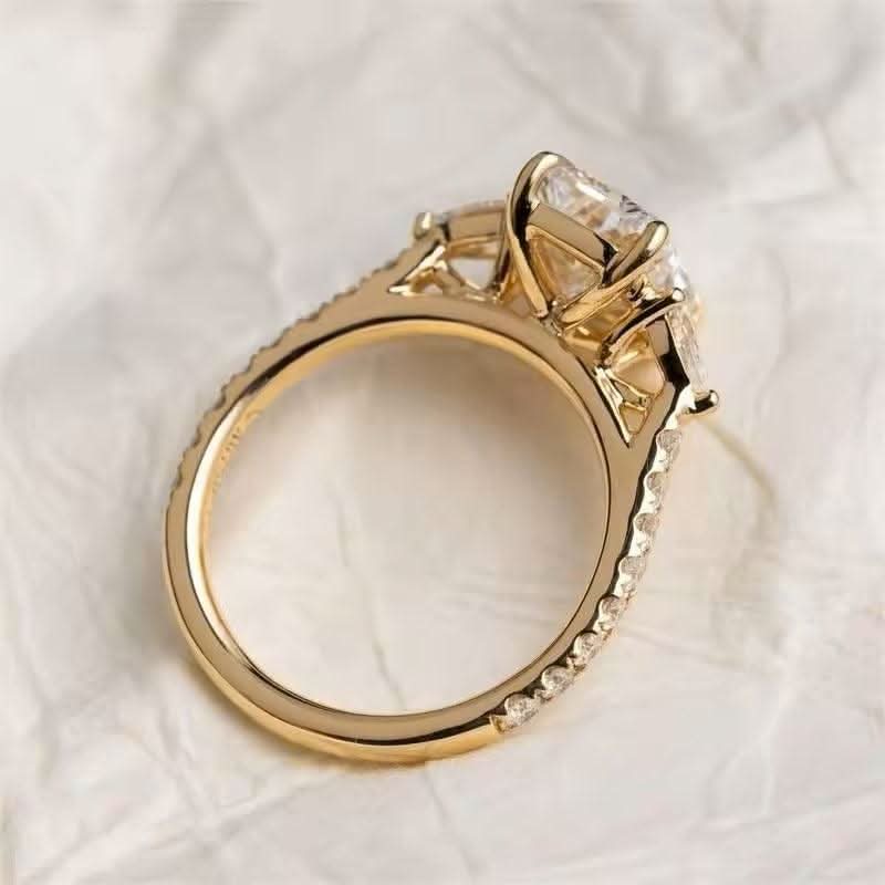 Elongated Cushion Trilogy Engagement Diamond Ring 14K & 18K Gold-Rings-Sairahaz Jewelers