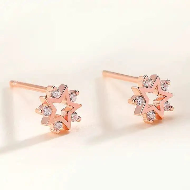Sterling Silver Star CZ Stud Earrings: Celestial Elegance with Five Sparkling Gems-Earring-Sairahaz Jewelers