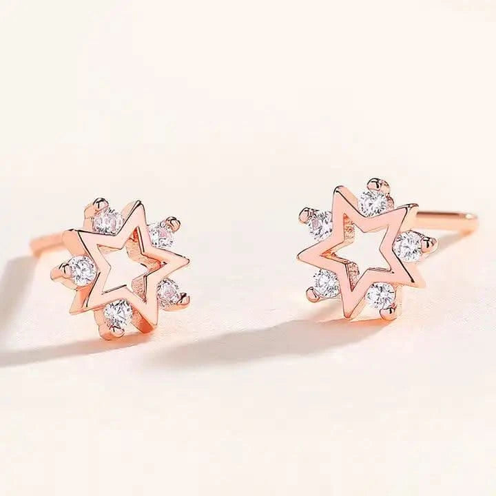 Sterling Silver Star CZ Stud Earrings: Celestial Elegance with Five Sparkling Gems-Earring-Sairahaz Jewelers
