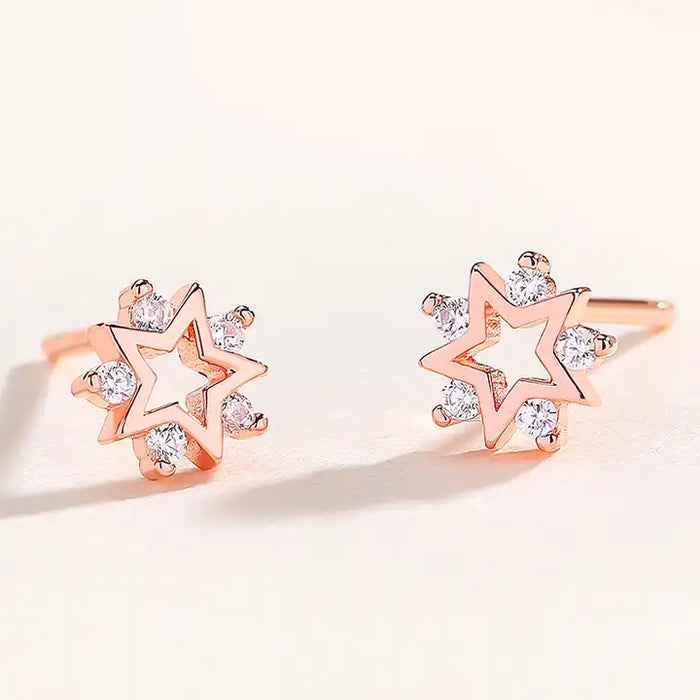 Sterling Silver Star CZ Stud Earrings: Celestial Elegance with Five Sparkling Gems