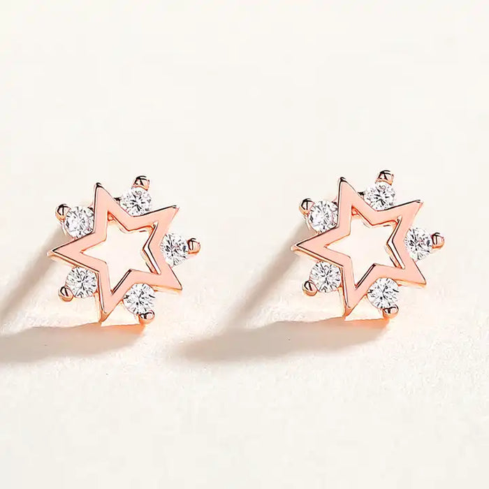 Sterling Silver Star CZ Stud Earrings: Celestial Elegance with Five Sparkling Gems