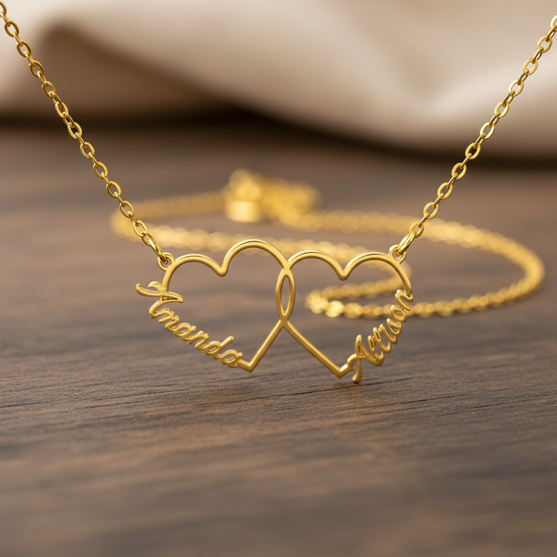 Two Hearts Customized Name Necklace