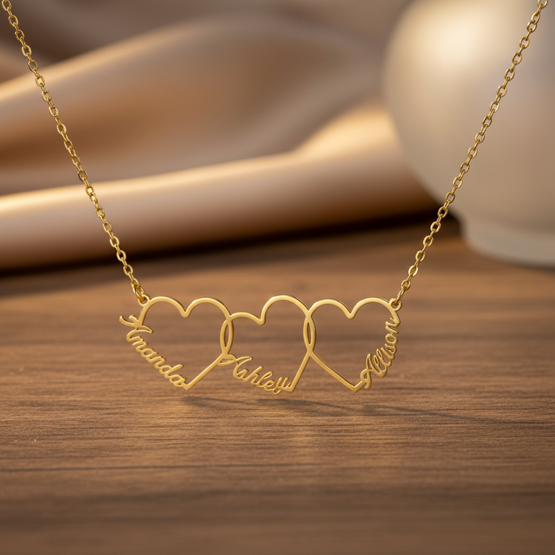 3 Hearts Personalized Name Necklace