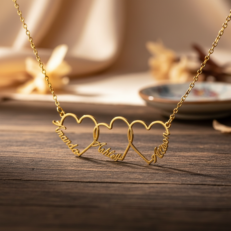 3 Hearts Personalized Name Necklace
