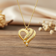 Two heart diamond personalized names necklace with custom name design