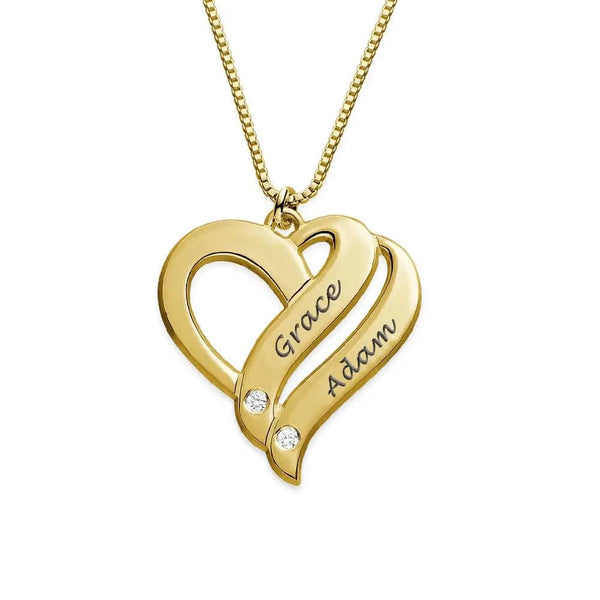 Two Heart Diamond Personalized Names Necklace