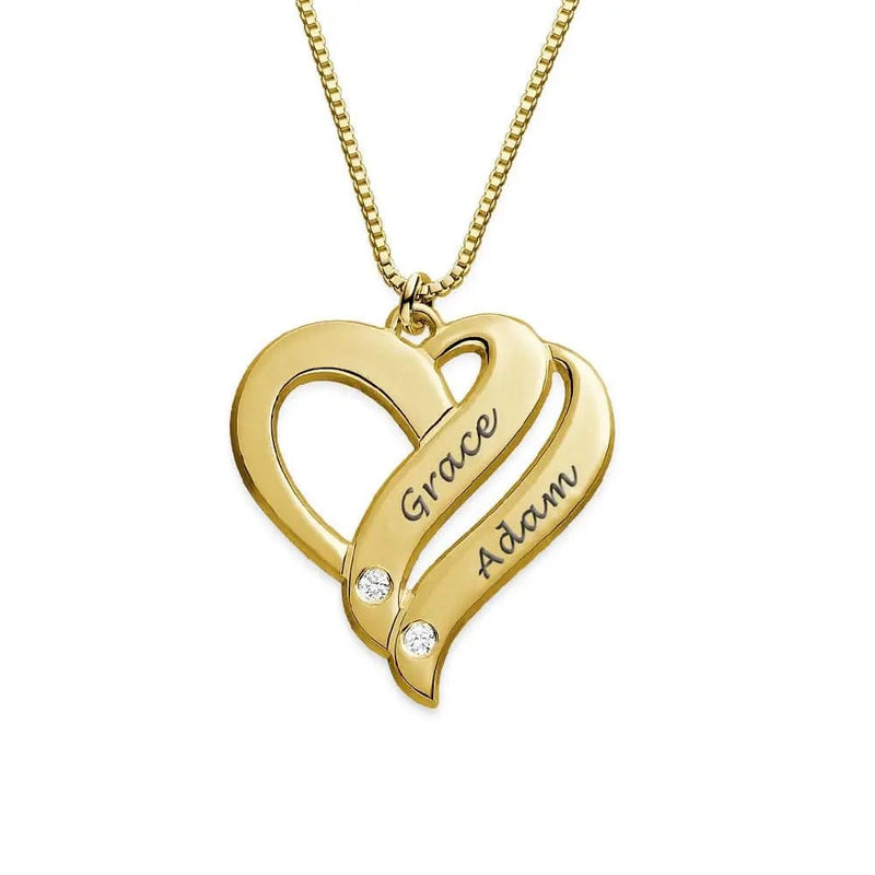Two Heart Diamond Personalized Names Necklace