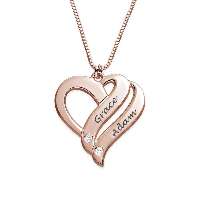 Two Heart Diamond Personalized Names Necklace
